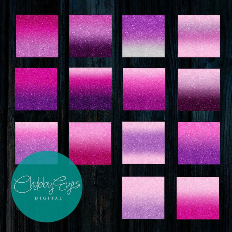 Ombre Glitter Pink & Purple Digital Papers, Scrapbook Papers Glitter Clipart Instant Download image 6