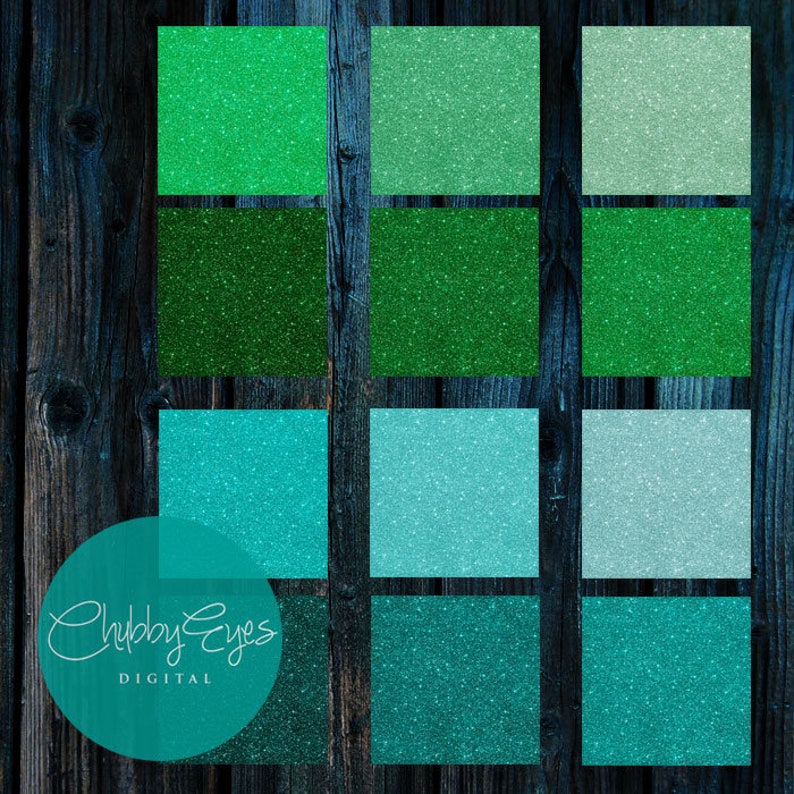 Green and Teal Glitter Digital Papers, Scrapbook Papers Green Sparkles Clipart , digital background Instant Download image 2