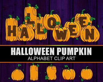 Halloween Digital Alphabet, Pumpkin Alphabet Clip Art, Alphabet Clipart - Instant Download
