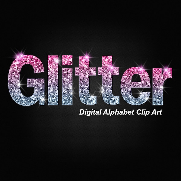 Ombre Pink Silver Glitter Alphabet Clip Art, Glam Clip Art- Digital Instant Download