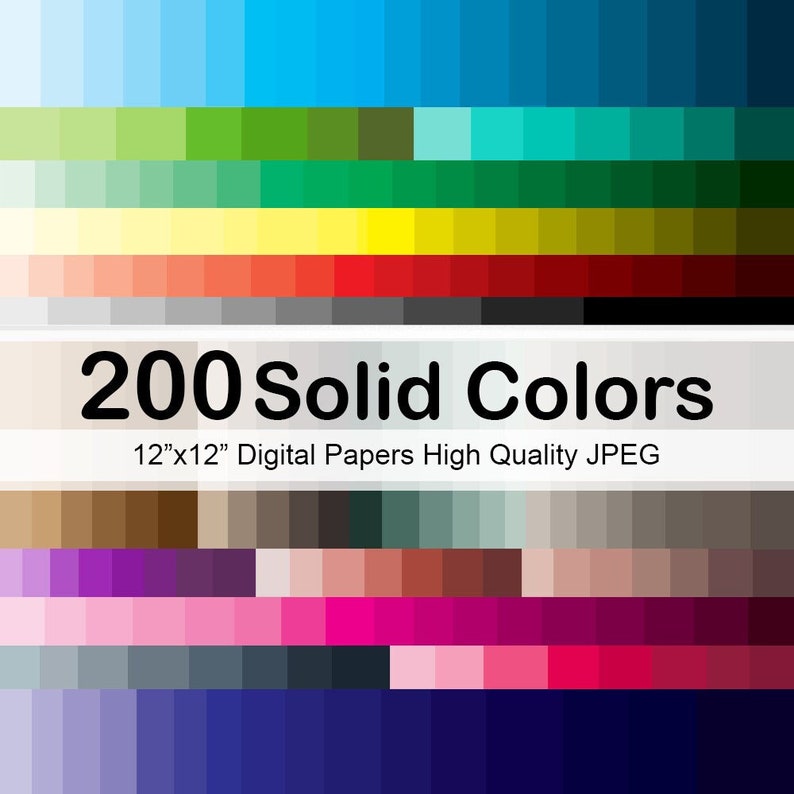 200 Solid Color Digital papers, Plain Color Background Instant Download image 1