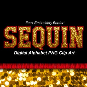 Gouden pailletten varsity alfabet illustraties, rode faux borduurrand, Sport College PNG-letters-digitale Instant Download