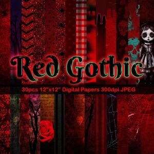 Red Heart Gothic Digital Papers, Halloween Scrapbook Papers, Glitter Papers, Haunted Clip Art Papers Instant Download image 1