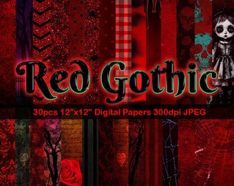 Red Heart Gothic Digital Papers,  Halloween Scrapbook Papers, Glitter Papers, Haunted Clip Art Papers -Instant Download