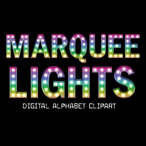 Alphabet de lumières de chapiteau arc-en-ciel, caisson lumineux vintage lettrage Clip Art-téléchargement numérique immédiat