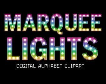 Rainbow Marquee Lights Alphabet, Vintage Light Box Lettering Clip Art- Digital Instant Download