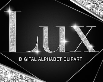 Silver Glitter Alphabet Clip Art, Silver Glam Lettering Clip Art- Digital Instant Download