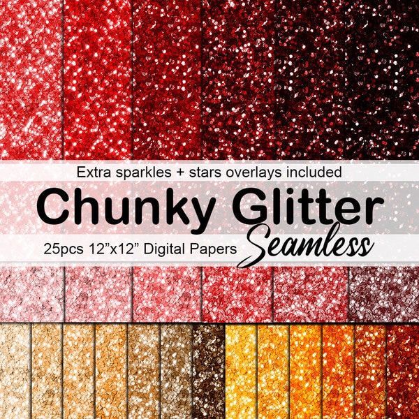 Red Chunky Glitter Digital Papers, Orange Seamless Scrapbook Papers Glitter Clipart, Commercial Use, Instant Download