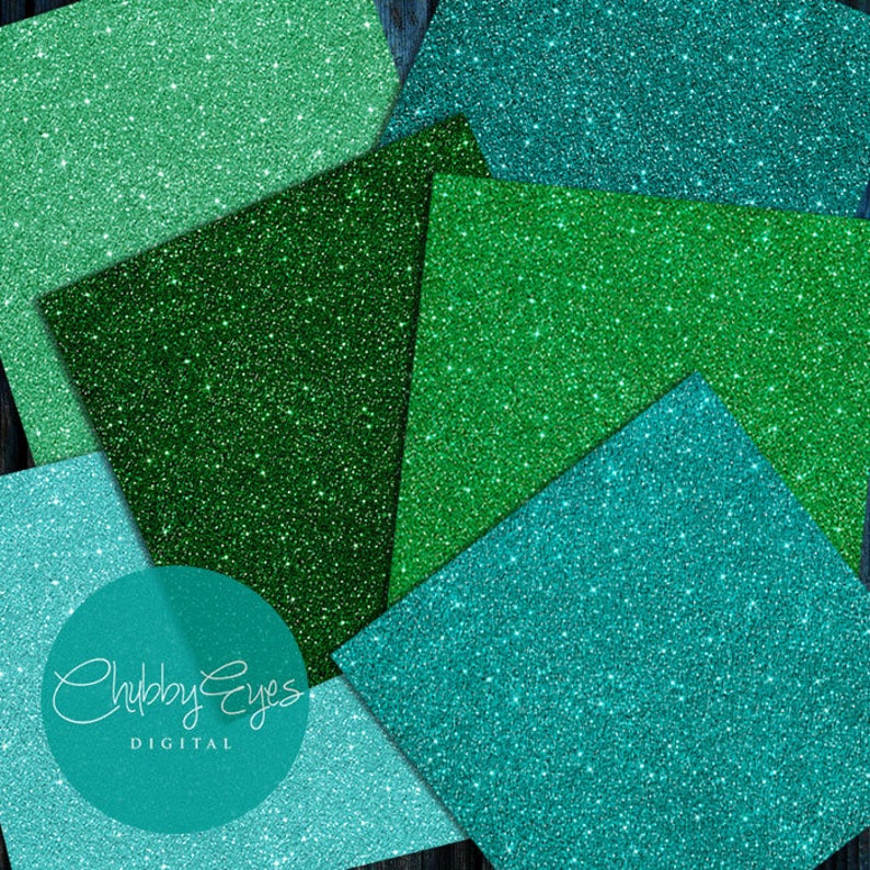 Green and Teal Glitter Digital Papers, Scrapbook Papers Green Sparkles Clipart , digital background Instant Download image 4