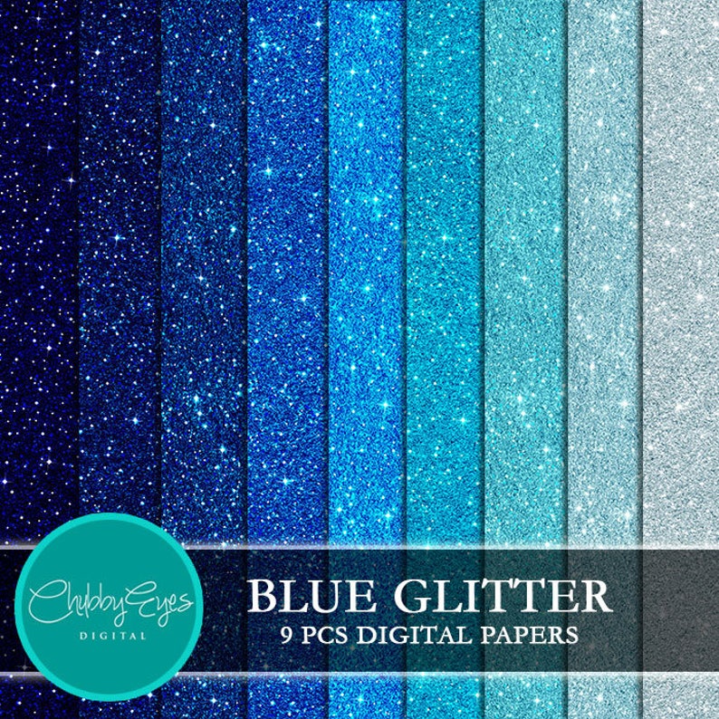 Blue Glitter Digital Papers, Scrapbook Papers Blue Sparkles Clipart , digital background Instant Download image 1