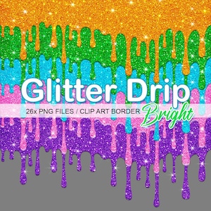 Glitter Drip Border Clipart, PNG brillante Shinny clipart - Descarga instantánea