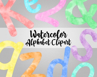 Watercolor Alphabet Clip Art, Colorful Alphabet- Digital Instant Download