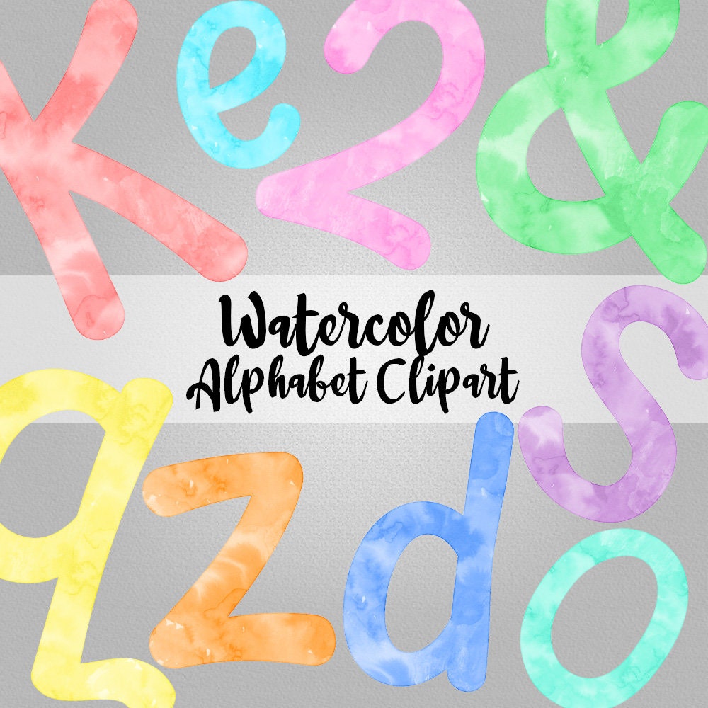 Watercolor Alphabet Clip Art, Colorful Alphabet- Digital Instant Download