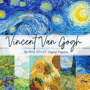 Papeles digitales de Vincent Van Gogh, fondo de pintura al óleo, papel digital para álbumes de recortes - Descarga instantánea
