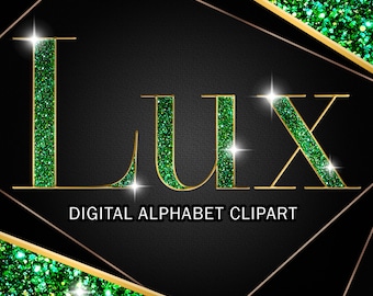 Green Glitter Alphabet Clip Art, Lettering Clip Art- Digital Instant Download