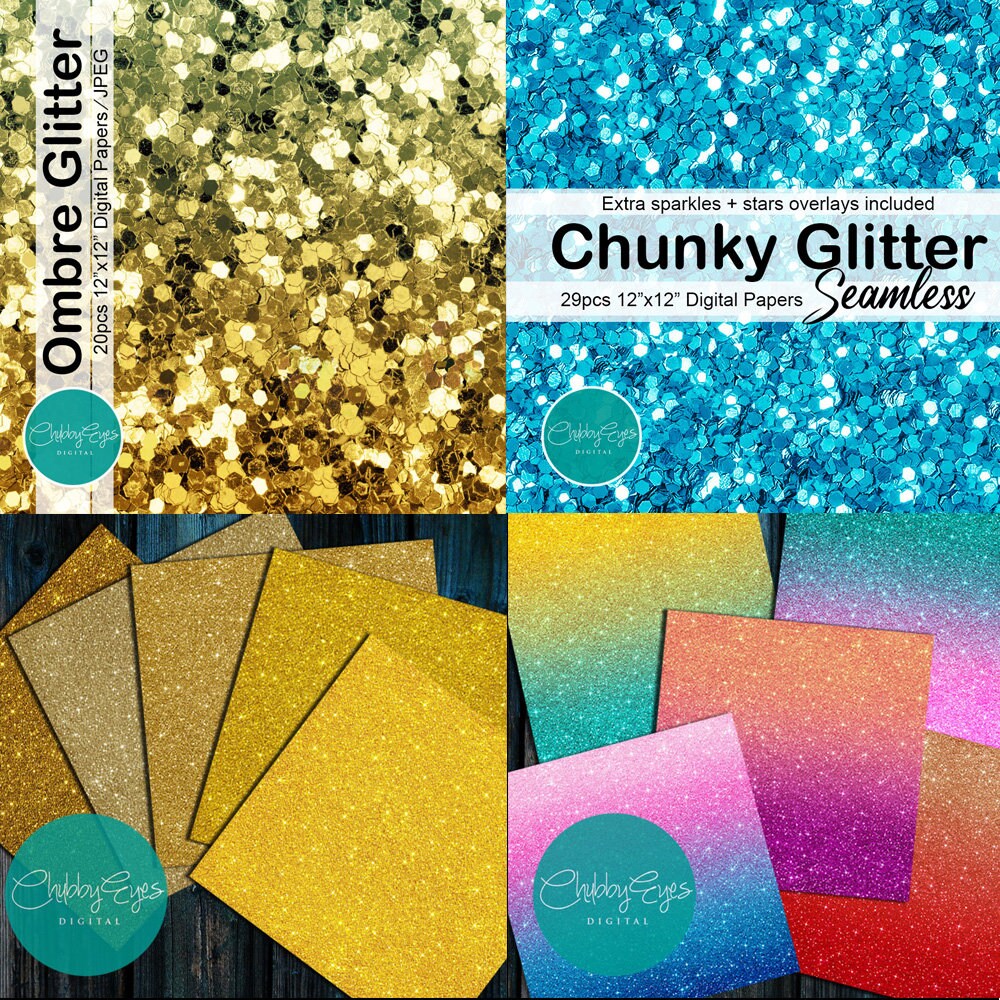 Glitter Digital Papers Bundle Pack, Ombre Glitter, Rainbow Color ...