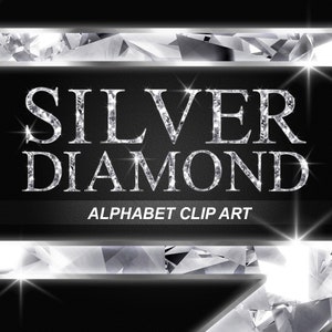 Puede incluir: Clipart de alfabeto de diamante plateado. Las letras son plateadas con una textura de diamante brillante.