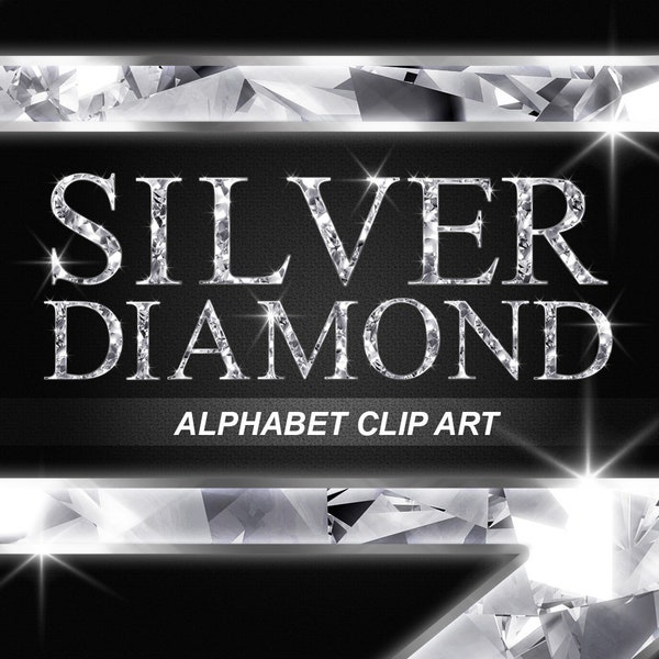 Silver Diamond Alphabet Clip Art, Numbers and Punctuation Clip Art Font - Digital Instant Download
