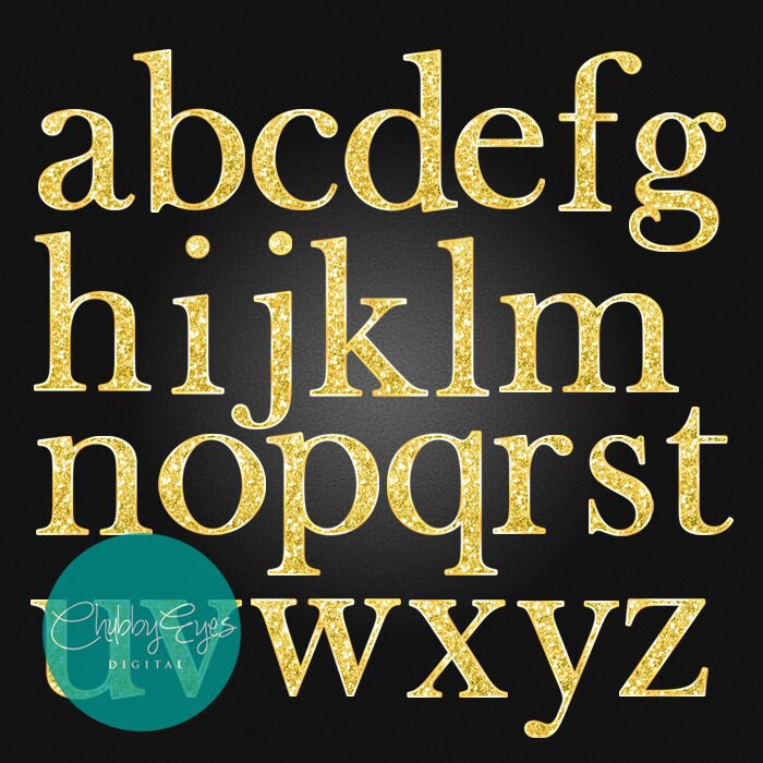 Gold Glitter Digital Alphabet, Numbers and Punctuation Clip Art, Chunky ...