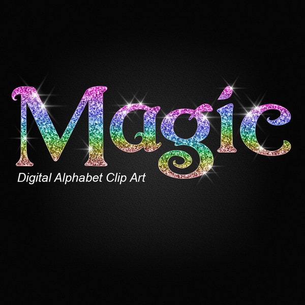 Rainbow Glitter Alphabet Clip Art, Colorful Glam Clip Art- Digital Instant Download