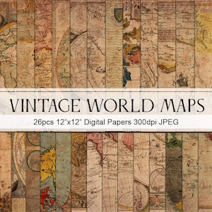 Vintage World Maps, Grunge Maps, Antique Map, Scrapbook Papers, Printable, Commercial Use, Instant Download