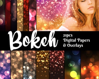 Bokeh Digital Papers, Photoshop Bokeh Overlay, Download istantaneo, Scrapbook Papers Sfondo colorato Clipart