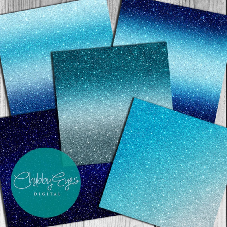 Blue Ombre Glitter Digital Papers Scrapbook Papers Glitter Etsy