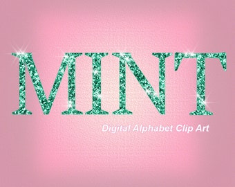 Mint Glitter Alphabet Clip Art, Glam Clip Art- Digital Instant Download