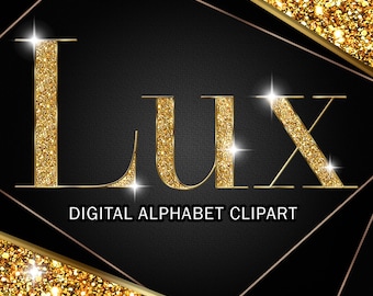 Alfabeto em formato PNG com glitter dourado (Download digital)