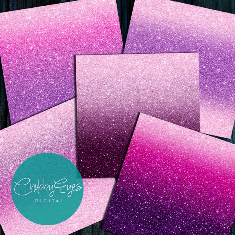 Ombre Glitter Pink & Purple Digital Papers, Scrapbook Papers Glitter Clipart Instant Download image 2