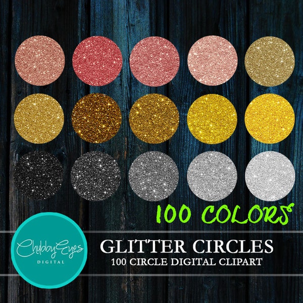 100 Colors Glitter Circle Clipart, Digital Glitter Clip art, Rainbow Colors, Instant Download