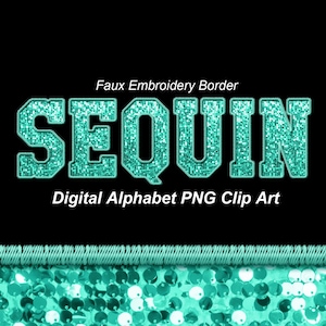 MINT Pailletten Varsity Alphabet Clip Art, Faux Stickerei Bordüre, Sport College PNG Buchstaben - Digitaler Sofort Download