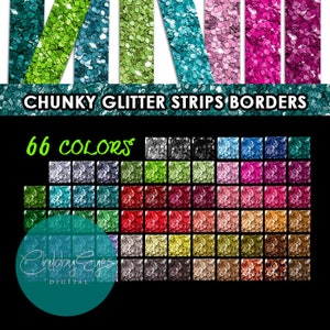 66 bordes de tiras de brillo grueso, clip art de brillo digital, cinta colorida, descarga instantánea