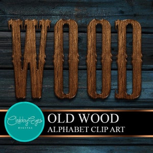 Wood Digital Alphabet, Cowboy Numbers and Punctuation Letters Clip Art, Digital Font- Digital Instant Download