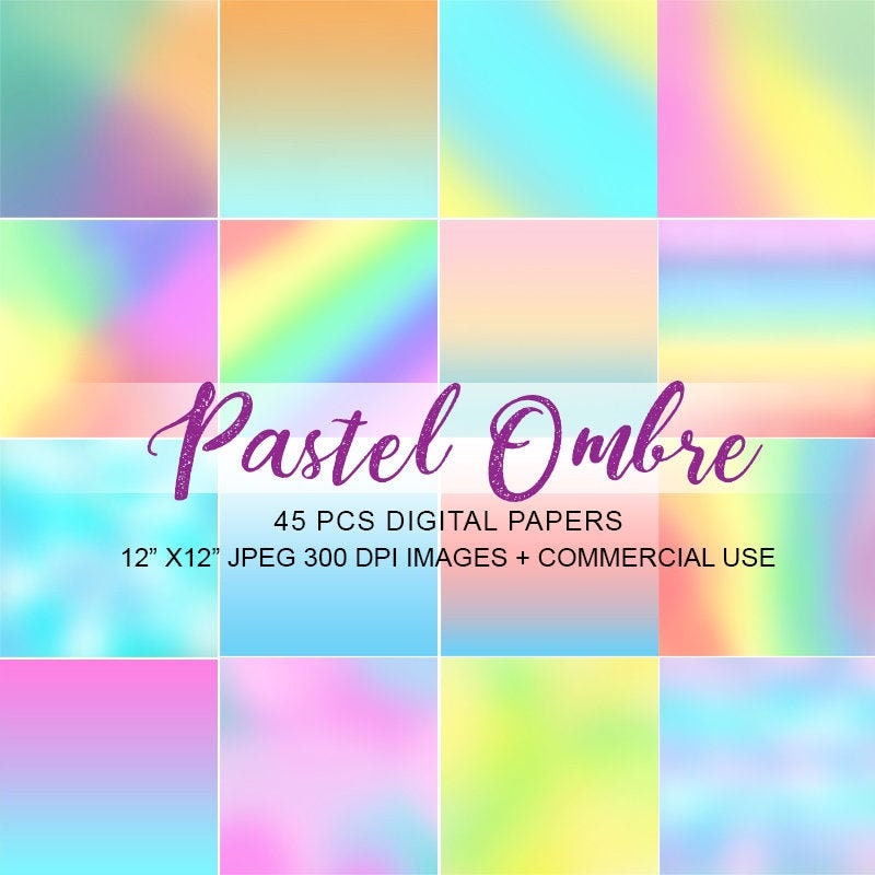 Pastel Rainbow Watercolor Digital Paper, Gradient Wallpaper, Ombre