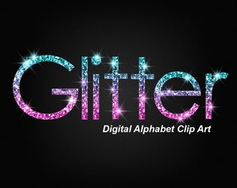 Blue Pink Ombre Glitter Alphabet, PNG Letters, Shinny Glam Clip Art- Digital Instant Download