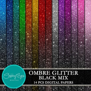 Black Mix Ombre Glitter Digital Papers, Colorful Color Scrapbook Papers Glitter Clipart  Instant Download