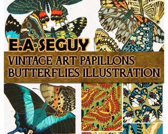 Vintage Butterflies Illustration, E.A. Seguy Papillons, Vintage Printable,  Commercial Use, Instant Download