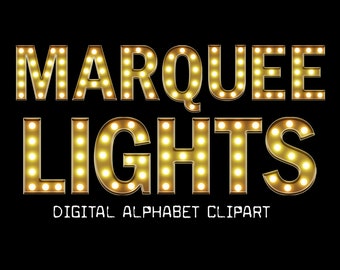 Marquee Lights Alphabet, Vintage Light Box Lettering Clip Art- Digital Instant Download