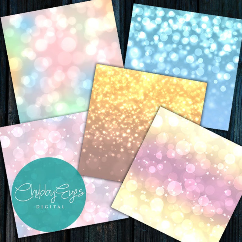 Bokeh Digital Papers, Star Bokeh Overlays, Instant Download Scrapbook Papers Pastel Colorful Background Clipart image 5