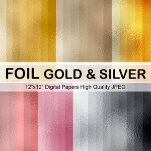 Gold Silber Folie Papiere, Metallic Folie, digitale Papiere, Folie Hintergrund, Scrapbook Papiere - Instant Download