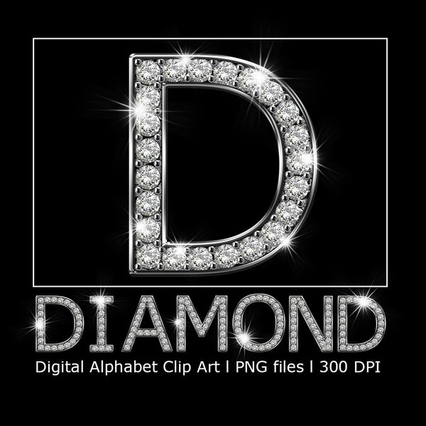 Silver Diamond Alphabet Clip Art l Pendant Diamond Alphabet Digital Instant Download