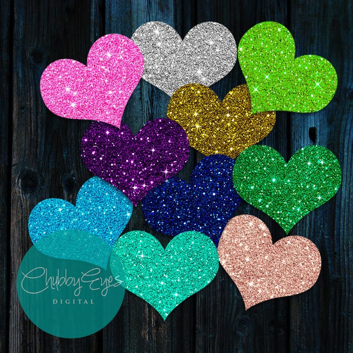 100 Colors Glitter Hearts Clipart, Digital Glitter Clip Art, Scrapbook ...
