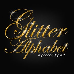 Gold Chunky Glitter Alphabet Clip Art, Numbers and Punctuation Clip Art, Digital Sparkle Font- Digital Instant Download