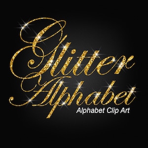 Gold Chunky Glitter Alphabet Clip Art, Numbers and Punctuation Clip Art, Digital Sparkle Font- Digital Instant Download