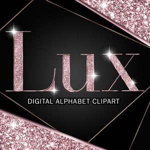 Clip Art do alfabeto com glitter em ouro rosa, Clip Art com letras douradas - Download instantâneo digital