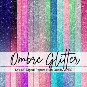 Ombre Glitter Digital Papers, Scrapbook Papers Colorful Glitter Clipart, Instant Download image 1