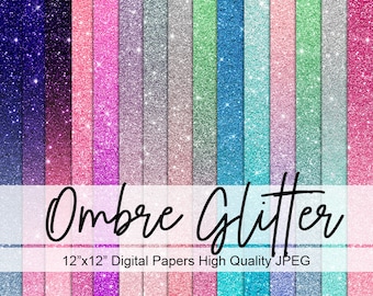 Ombre Glitter Digital Papers, Scrapbook Papers Colorful Glitter Clipart, Instant Download