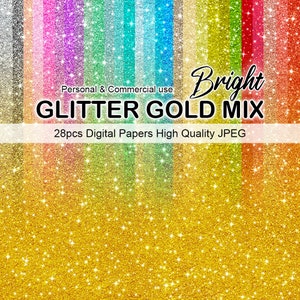 Gold Ombre Glitter Digital Papers, Colorful Glitter Scrapbook Papers Glitter Clipart, Commercial Use, Instant Download