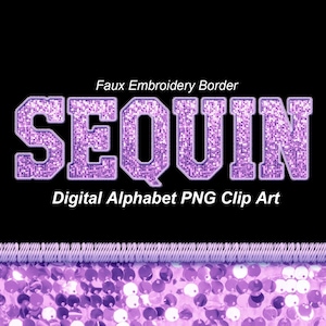 Lila Pailletten Varsity Alphabet Clip Art, Faux Stickerei Bordüre, Sport College PNG Buchstaben - Digitaler Sofort Download